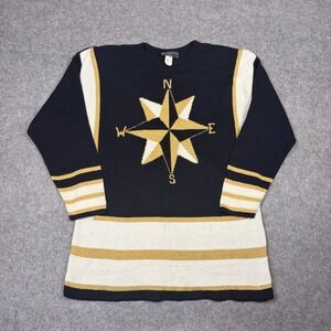Vintage McNaughton Wear Petite Compass Rose Sweater Navy Gold Metallic Medium